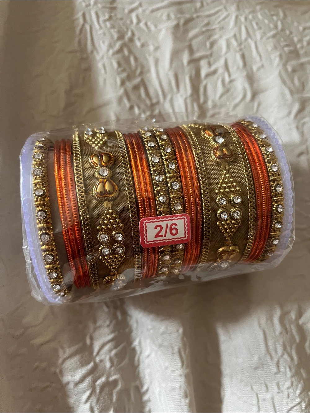 Gold and Orange Crystal-Accent Women's Bangle Set